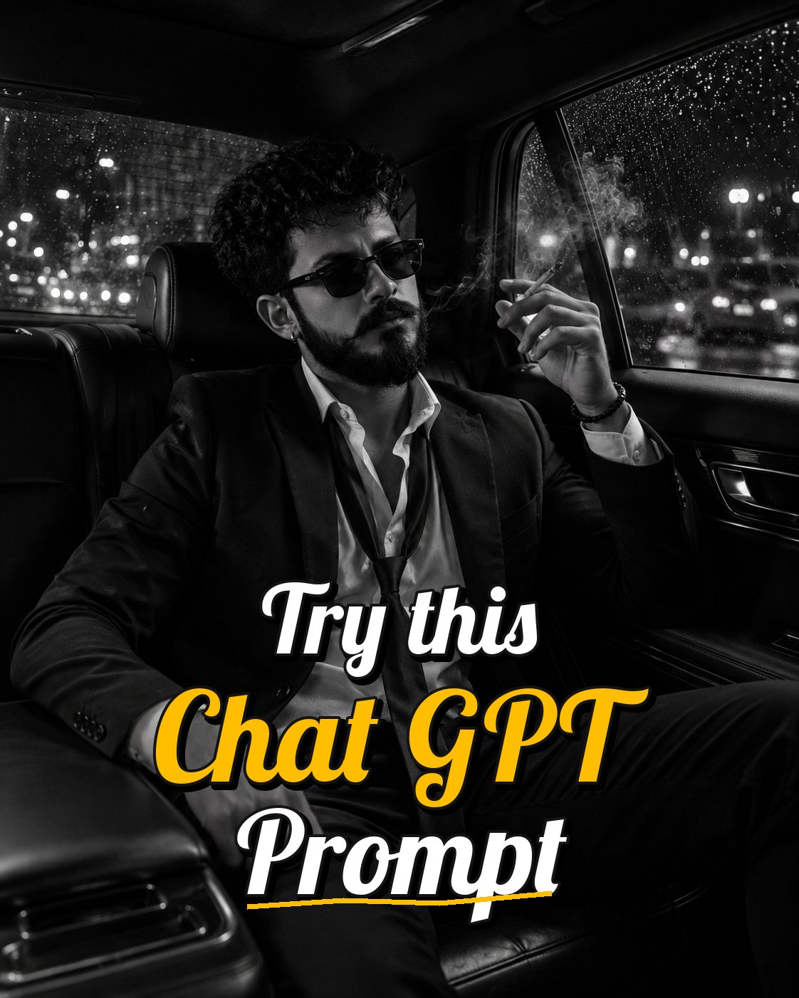 cinematic black and white car portrait ChatGPT prompt
