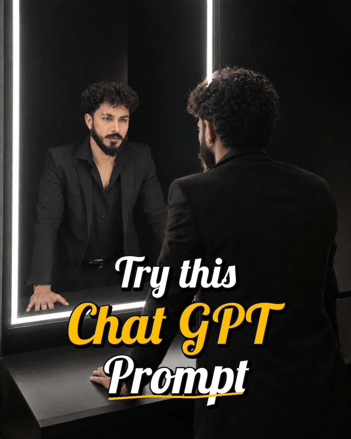 luxury black suit mirror selfie ChatGPT prompt
